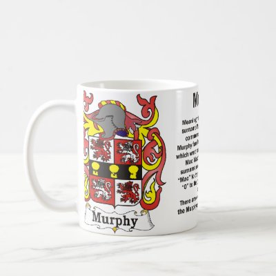 Murphy Family Crest including the origin and meaning of the Murphy name on a 