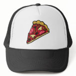 Mushroom and pepperoni pizza slice trucker hat