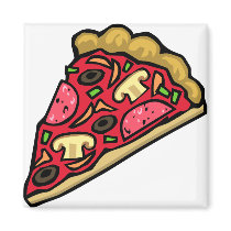 Mushroom and pepperoni pizza slice refrigerator magnet