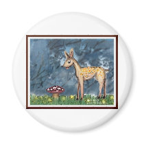 mushroom eating baby deer refrigerator magnet