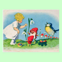 Mushroom Elves Easter Postcard postcards