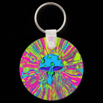 Mushroom Tye Dye Neon Blue keychains
