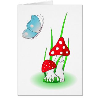 Mushrooms and blue butterfly card