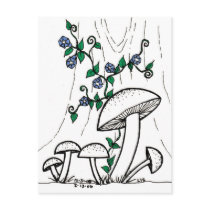 Mushrooms & Morning Glories postcard postcards