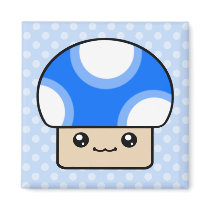 Mushy Puffs Blue Kawaii Mushroom Magnet by megakawaii Mushy Puffs Blue Kawaii Mushroom Magnet