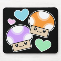 Mushy Puffs In Love Orange Purple Kawaii Mushrooms mousepads