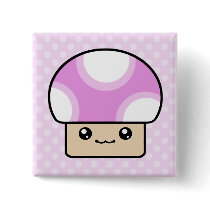 Mushy Puffs Pink Kawaii Mushroom Button by megakawaii Mushy Puffs Pink Kawaii Mushroom Button