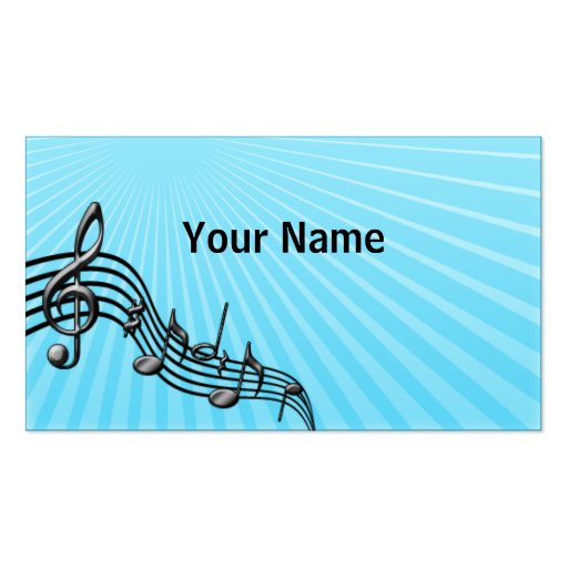 Music Business Card - Black Music Notes - Blue (back side)