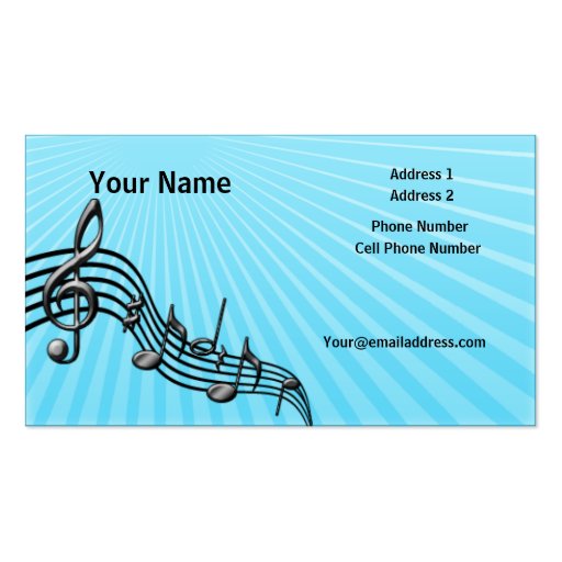 Music Business Card - Black Music Notes - Blue