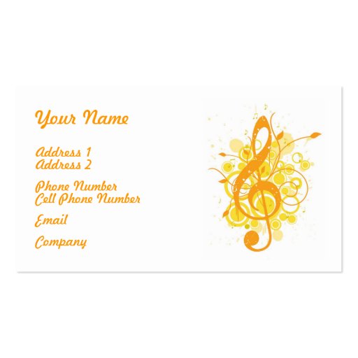 Music Business Card - Orange Musical Notes (front side)