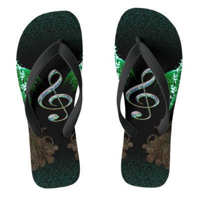 Music, clef with awesome light effect flip flops