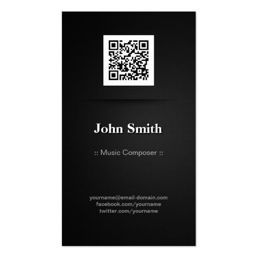 Music Composer - Elegant Black QR Code Business Card Template (front side)