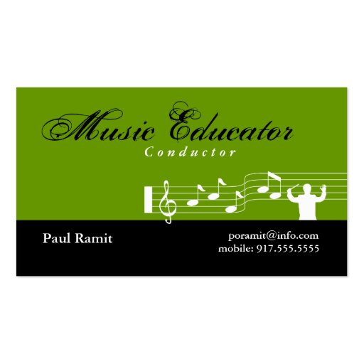 Music Educator Conductor Business Card Green (front side)