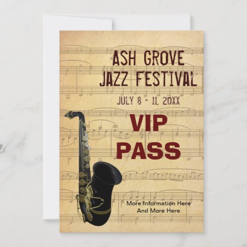 Music Festival Pass Saxophone Music Theme Template invitation