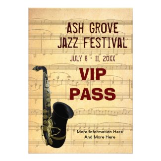 Music Festival Pass with Saxophone and Sheet Music
