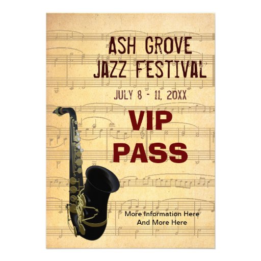 Music Festival Pass Saxophone Music Theme Template Custom Invites