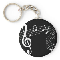 Music Flows White on Black  Keychain