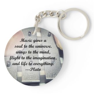 Music gives soul bells rose design round acrylic key chains
