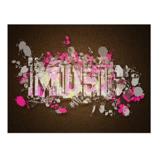 Music graffiti style sign magenta brown postcard