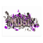 Music graffiti style sign purple gray post card