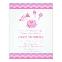 Music Instruments Girls Birthday Party Invitations 4.25" X 5.5" Invitation Card