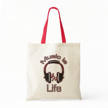 Music is Life Headphones Tote Bag by Jamene_Clothing Music is Life Headphones Tote Bag