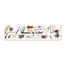 "Music is Life" Instrument Bumper Sticker bumper stickers