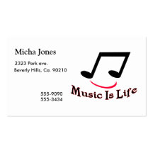 Music Is Life Musical Note Smiley Business Card Templates