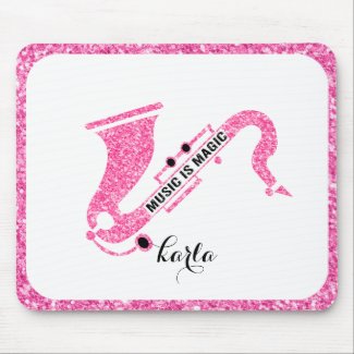 Music Is magic-Pink Glitter Saxophone Mouse Pad
