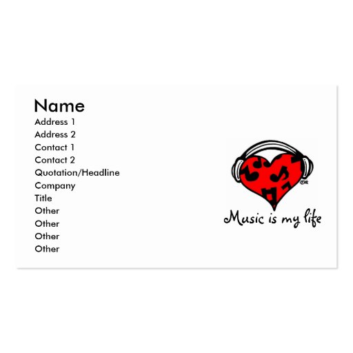 Music is my life-business card Template (front side)