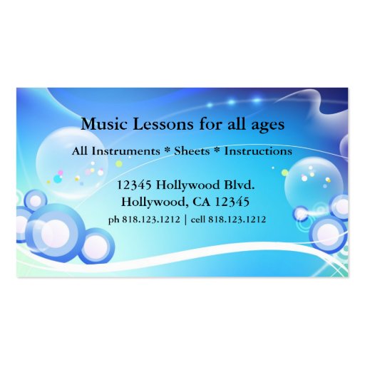 Music Lesson Instructor Business Card Templates (back side)