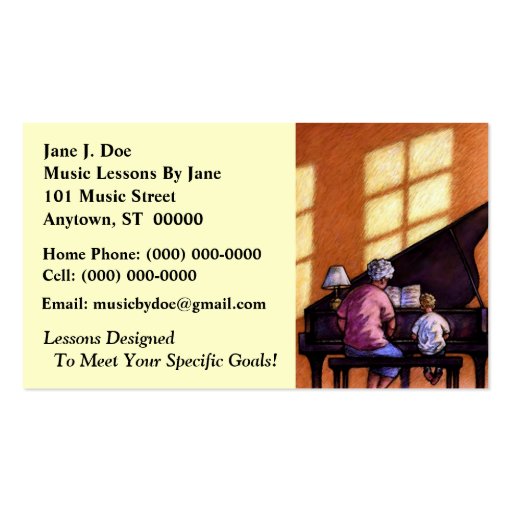 Music Lessons Teacher Instructor's Business Cards (front side)
