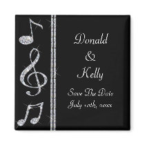Music Lovers Diamond Shimmer On Black Wedding Refrigerator Magnets