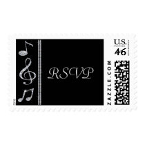 Music Lovers Diamond Shimmer On Black Wedding Stamps