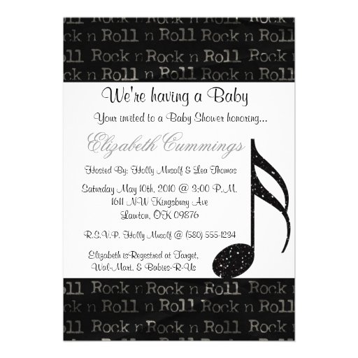 music note  Baby Shower invite cute pink fun rock