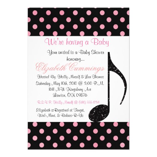 music note  Baby Shower invite cute pink fun rock