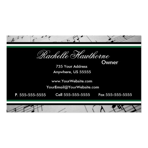 Music Note  Business Cards ~ green (back side)