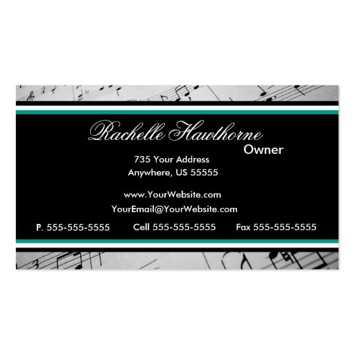 Music Note  Business Cards ~ teal (back side)
