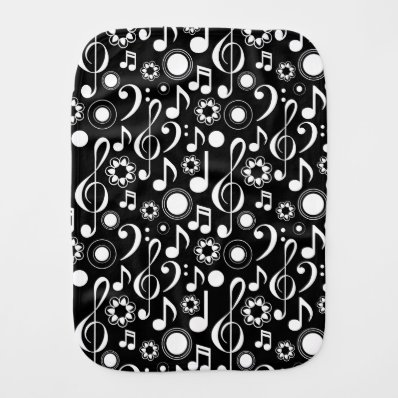 Music Notes and Clefs - White on Black Burp Cloth