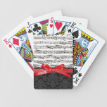 Music notes and faux red ribbon bicycle poker deck