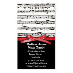 Music notes and faux red ribbon bow business cards