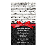 Music notes and faux red ribbon business card