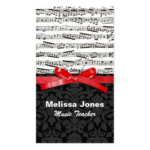 Music notes and faux red ribbon business card (back side)