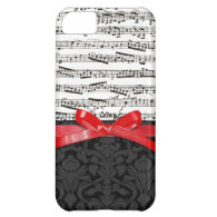Music notes and faux red ribbon cover for iPhone 5C