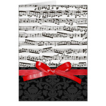Music notes and faux red ribbon greeting card