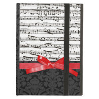 Music notes and faux red ribbon iPad folio case