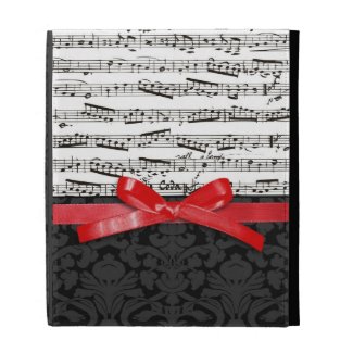 Music notes and faux red ribbon iPad folio cover