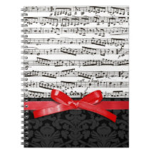 Music notes and faux red ribbon note books