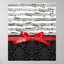 Music notes and faux red ribbon posters