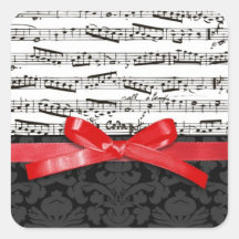 Music notes and faux red ribbon sticker